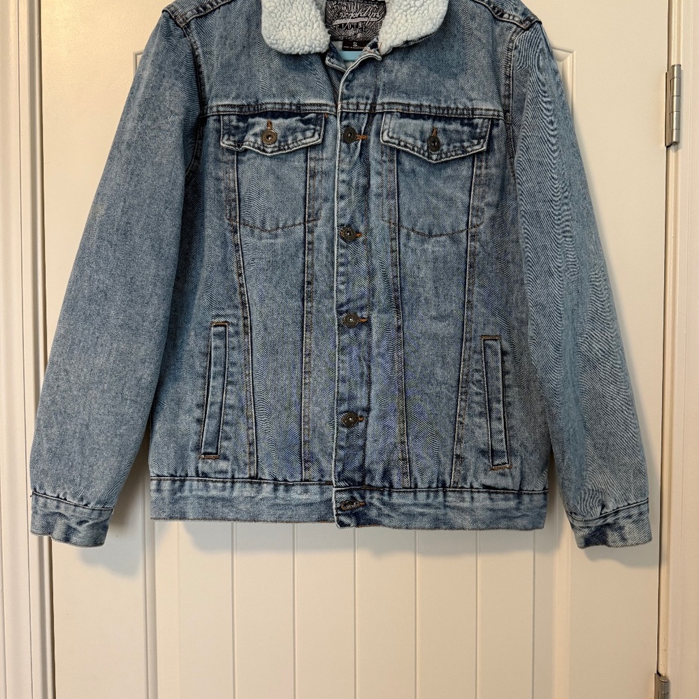 brooklyn cloth Men’s denim jacket Sherpa‎ Lined Button Up Size S